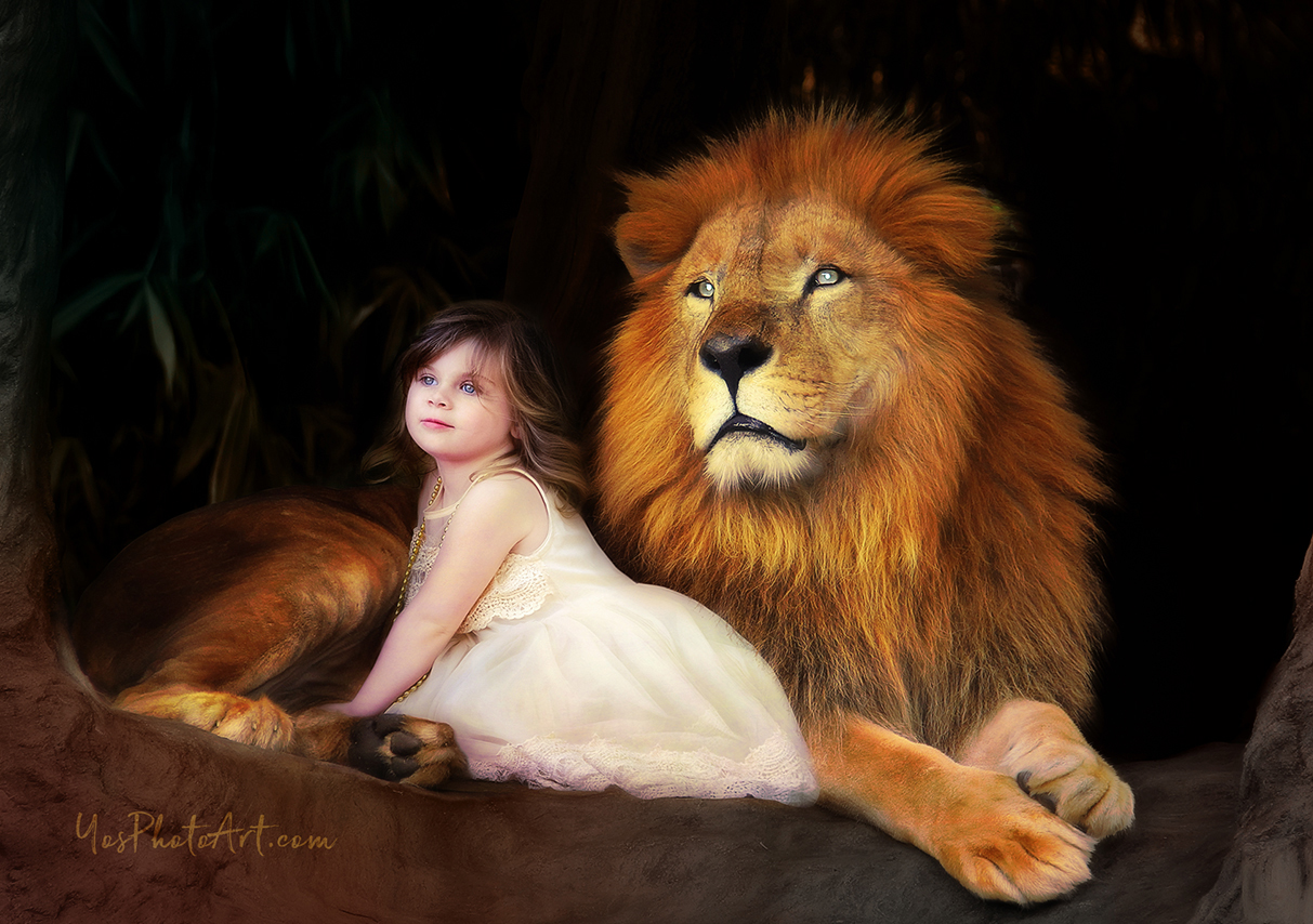 Lion resting on a tree